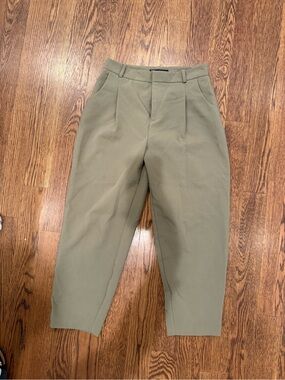 Zara Olive Green Tailored Pleated Trousers